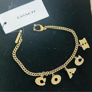 Coach Gold-Tone Crystal Letter Charm Chain Bracelet